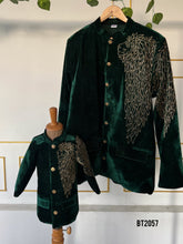 Load image into Gallery viewer, BT2057 🦁 Regal Lion Embroidered Velvet Sherwani for Boys 🦁