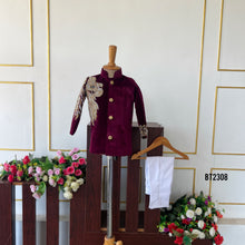 Load image into Gallery viewer, BT2308 🦁 Little King Majestic Sherwani – Velvet Royalty for Your Prince 👑