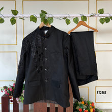 Load image into Gallery viewer, BT2366 Dad & Son Black Embroidered Combo – Matching Party Wear Set for Boys & Men
