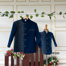 Load image into Gallery viewer, BT2332✨ Midnight Royalty – Blue Velvet Sherwani for Boys ✨