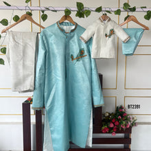 Load image into Gallery viewer, BT2391 Father-Son Matching Kurta Set with Peacock Feather Embroidery – Traditional Wedding & Festive Outfit