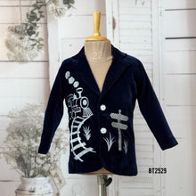 Load image into Gallery viewer, BT2529 Navy Blue Designer Baby Boy Velvet Blazer with Train Embroidery
