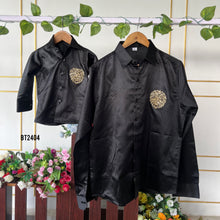 Load image into Gallery viewer, BT2404 Black Father-Son Matching Shirts with Golden Lion Embroidery – Premium Twinning Outfit for Weddings & Parties
