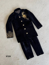 Load image into Gallery viewer, BT2219 Black Velvet Baby Boy Party Wear Jacket with Golden Deer Embroidery 🦌✨