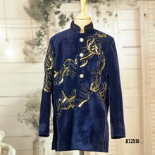 Load image into Gallery viewer, BT2510 Royal Navy Blue Velvet Father Son Sherwani Combo