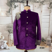 Load image into Gallery viewer, BT2601 - Men’s Royal Purple Velvet Asymmetrical Hand-Embroidered Jodhpuri
