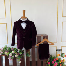 Load image into Gallery viewer, BT2275 Royal Wine Velvet Suit – A Classy Statement for Your Little Gentleman! 🍷✨