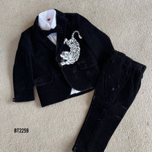 Load image into Gallery viewer, BT2259 🐅✨ Roaring Royalty – Black Velvet Tiger Suit for Stylish Little Kings 👑