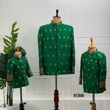 Load image into Gallery viewer, BT2680 Emerald Green Dad & Son Matching Indo Western Sherwani Combo