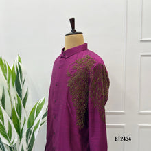 Load image into Gallery viewer, BT2434 Designer Baby Boy Magenta Blazer Set with Royal Hand Embroidery
