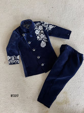 Load image into Gallery viewer, BT2217 Navy Velvet Boys Embroidered Jodhpuri – Luxury Party Wear Collection Jacket with Silver Floral Elegance 🌸✨