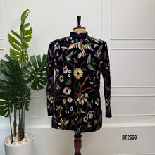 Load image into Gallery viewer, BT2660 Midnight Black Botanical Designer Sherwani for Dad