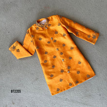 Load image into Gallery viewer, BT2355 Father-Son Twinning Orange Kurta with Purple Pajama Set – Festive Family Outfit