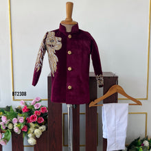 Load image into Gallery viewer, BT2308 🦁 Little King Majestic Sherwani – Velvet Royalty for Your Prince 👑