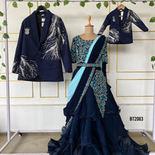 Load image into Gallery viewer, BT2083 🌊 Regal Twinning in Navy: Family Perfection for Grand Celebrations 👑