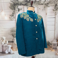 Load image into Gallery viewer, BT2599 - Men’s Royal Teal Velvet Peacock Embroidered Jodhpuri