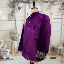 Load image into Gallery viewer, BT2601 - Men’s Royal Purple Velvet Asymmetrical Hand-Embroidered Jodhpuri