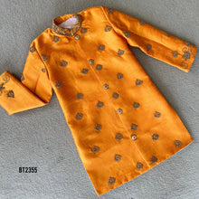 Load image into Gallery viewer, BT2355 Father-Son Twinning Orange Kurta with Purple Pajama Set – Festive Family Outfit