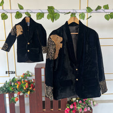 Load image into Gallery viewer, BT2364 Black Velvet Lion Embroidered Blazer for Boys – Royal Party Wear Outfit
