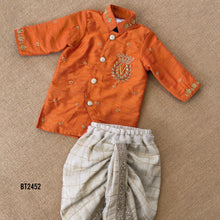 Load image into Gallery viewer, BT2452 Designer Baby Boy Rust Orange Kurta with Hand Embroidered Royal Crest