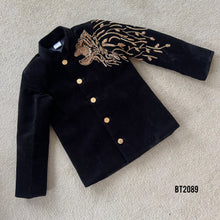 Load image into Gallery viewer, BT2089 ✨Golden Blaze: Regal Black Party Wear Jacket for Baby Boys ✨