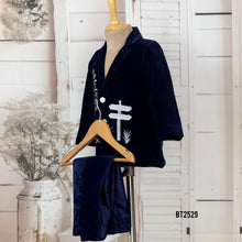 Load image into Gallery viewer, BT2529 Navy Blue Designer Baby Boy Velvet Blazer with Train Embroidery