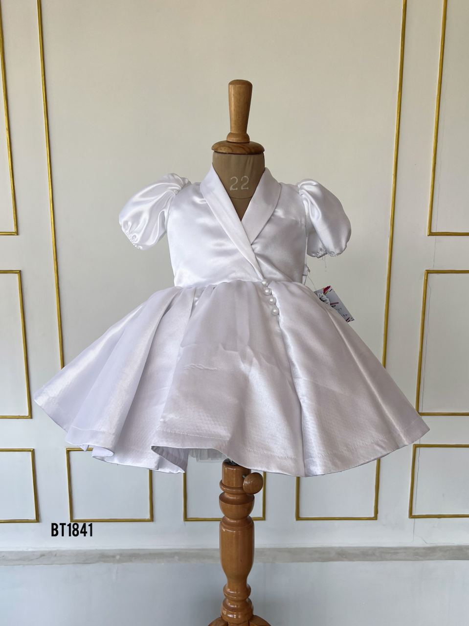 BT1841 Enchanted Elegance: Baby's Satin Twirl Party Dress