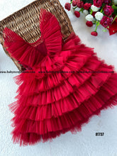 Load image into Gallery viewer, BT737 Radiant Red Ruffle Dress – A Cascade of Charm