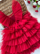 Load image into Gallery viewer, BT737 Radiant Red Ruffle Dress – A Cascade of Charm
