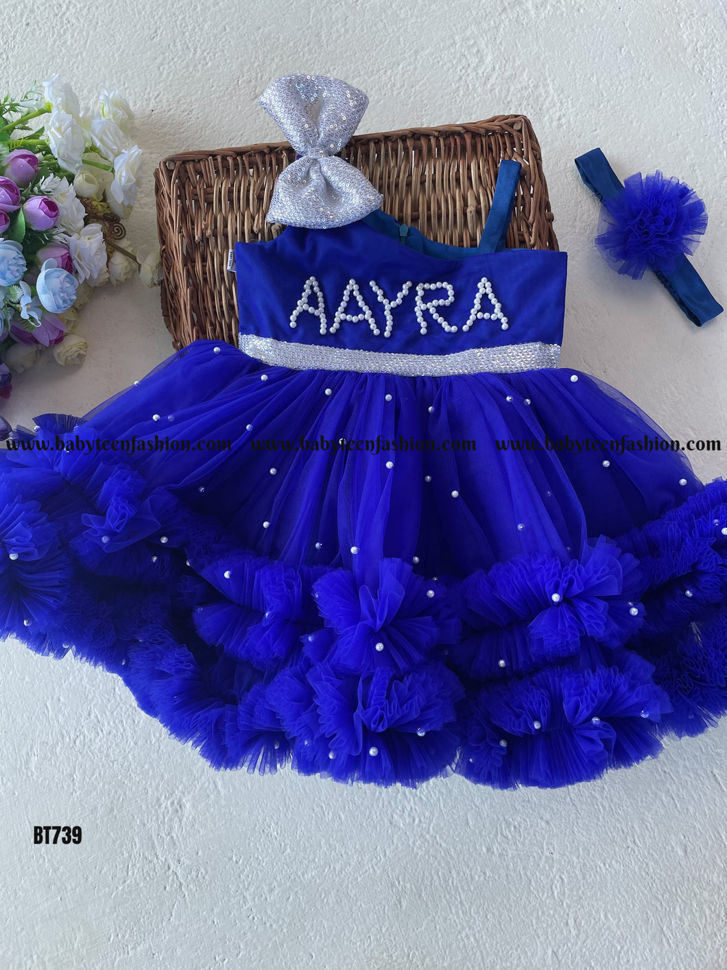 BT739 Customizable Enchanted Sapphire Gown – Your Little One's Fairytale Awaits