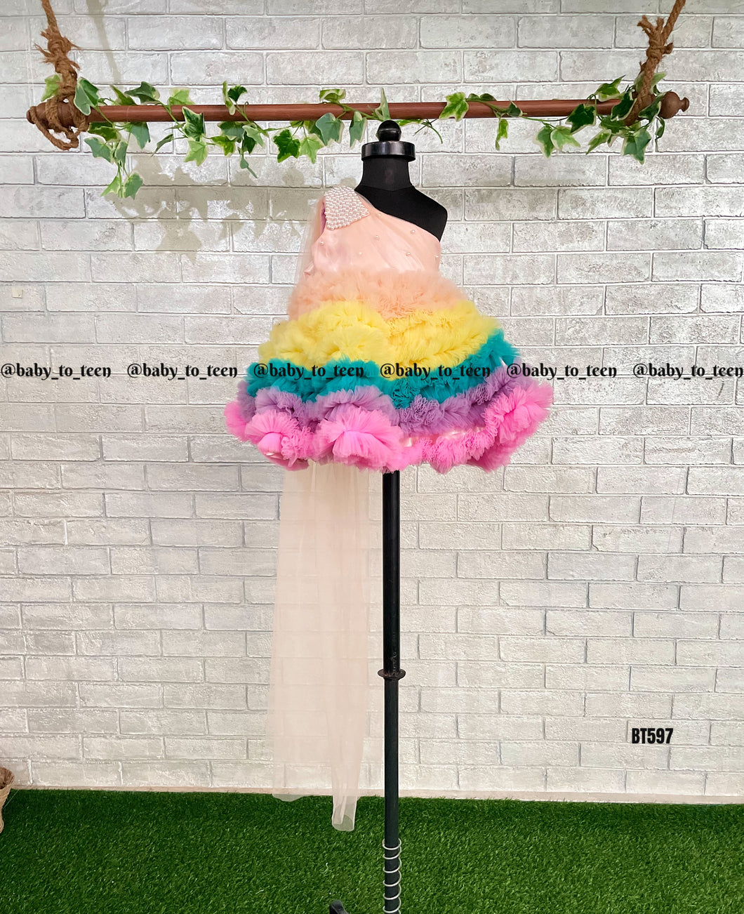 BT597 Rainbow Ruffle Delight: Color Splash Dress