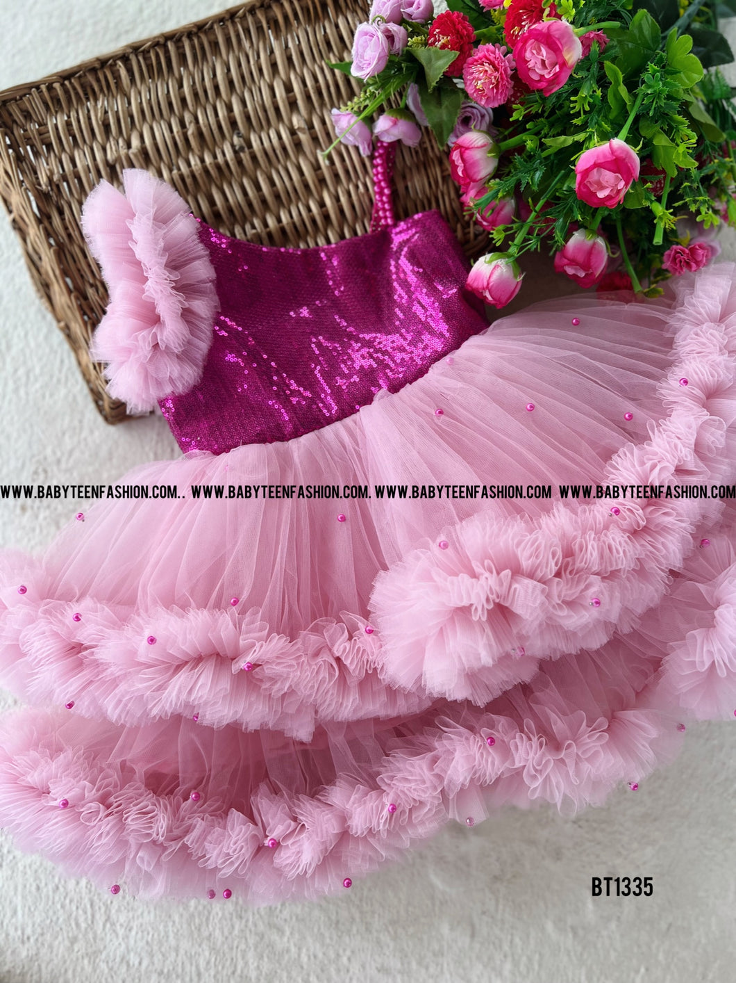BT1335 Rosy Sequin Delight Dress - A Celebration of Pink Perfection!