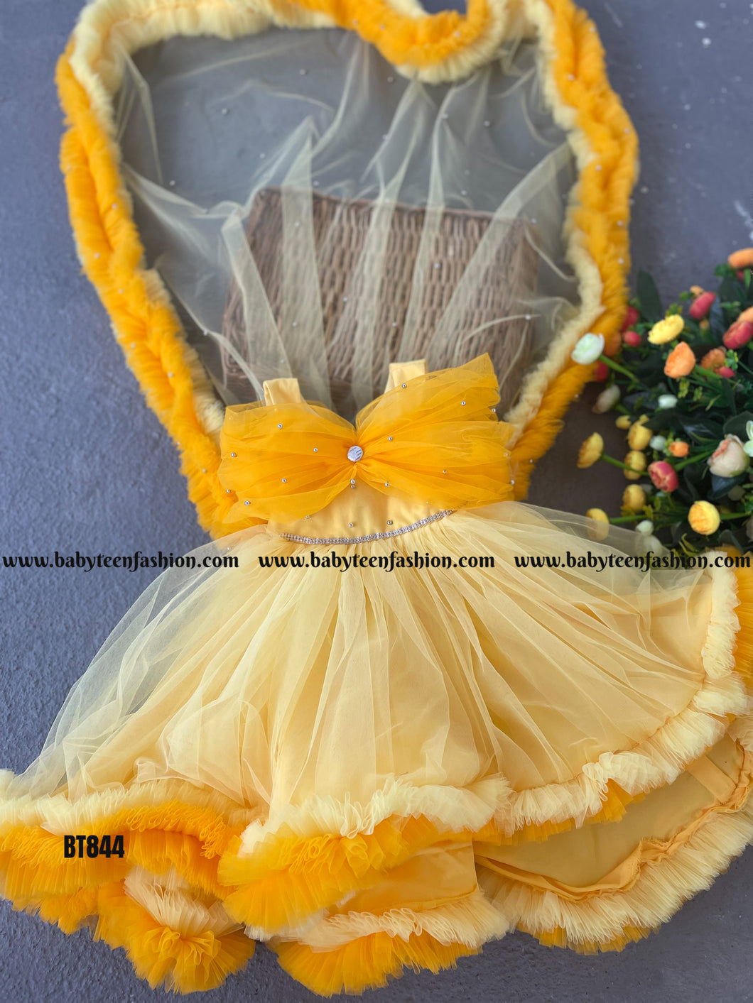 BT844 Sunshine Sparkle Festive Yellow Party Dress for Babies