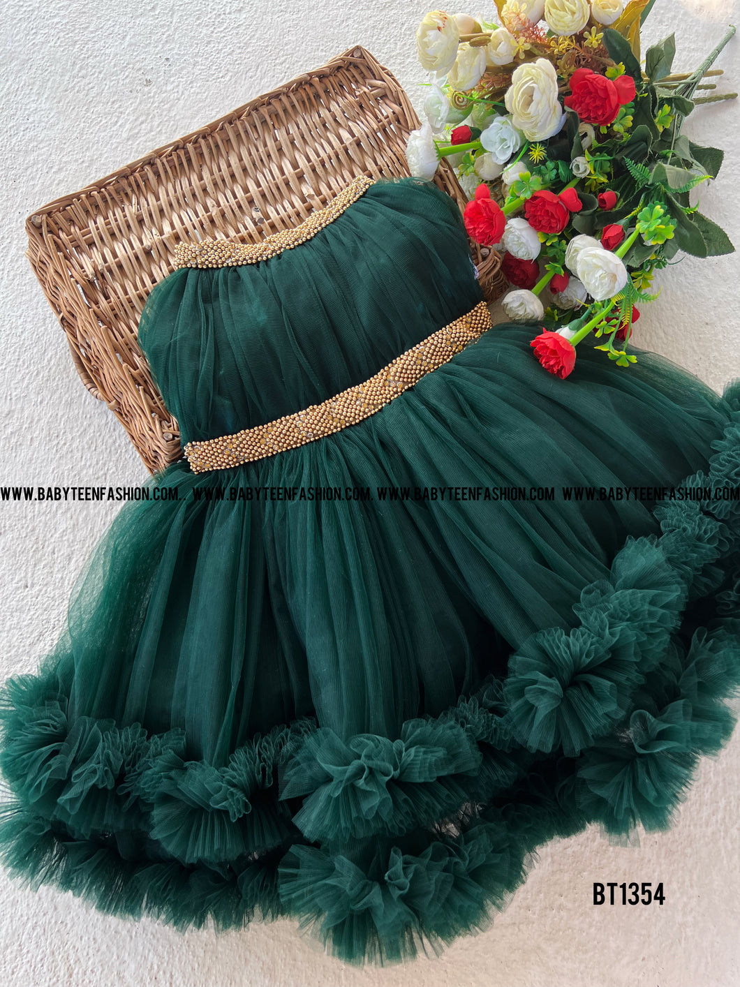 BT1354 Emerald Elegance Festive Gown - A Touch of Sophistication for Little Ones