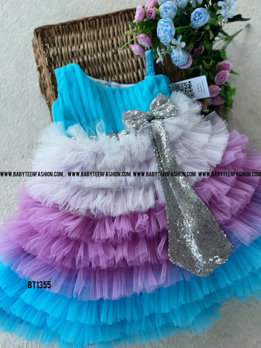 BT1355 Glittering Waterfall Party Dress - A Splash of Sparkle for Your Princess