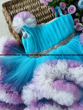 Load image into Gallery viewer, BT1356 Azure Blossom Festive Frock - Blooms of Elegance for Your Little One