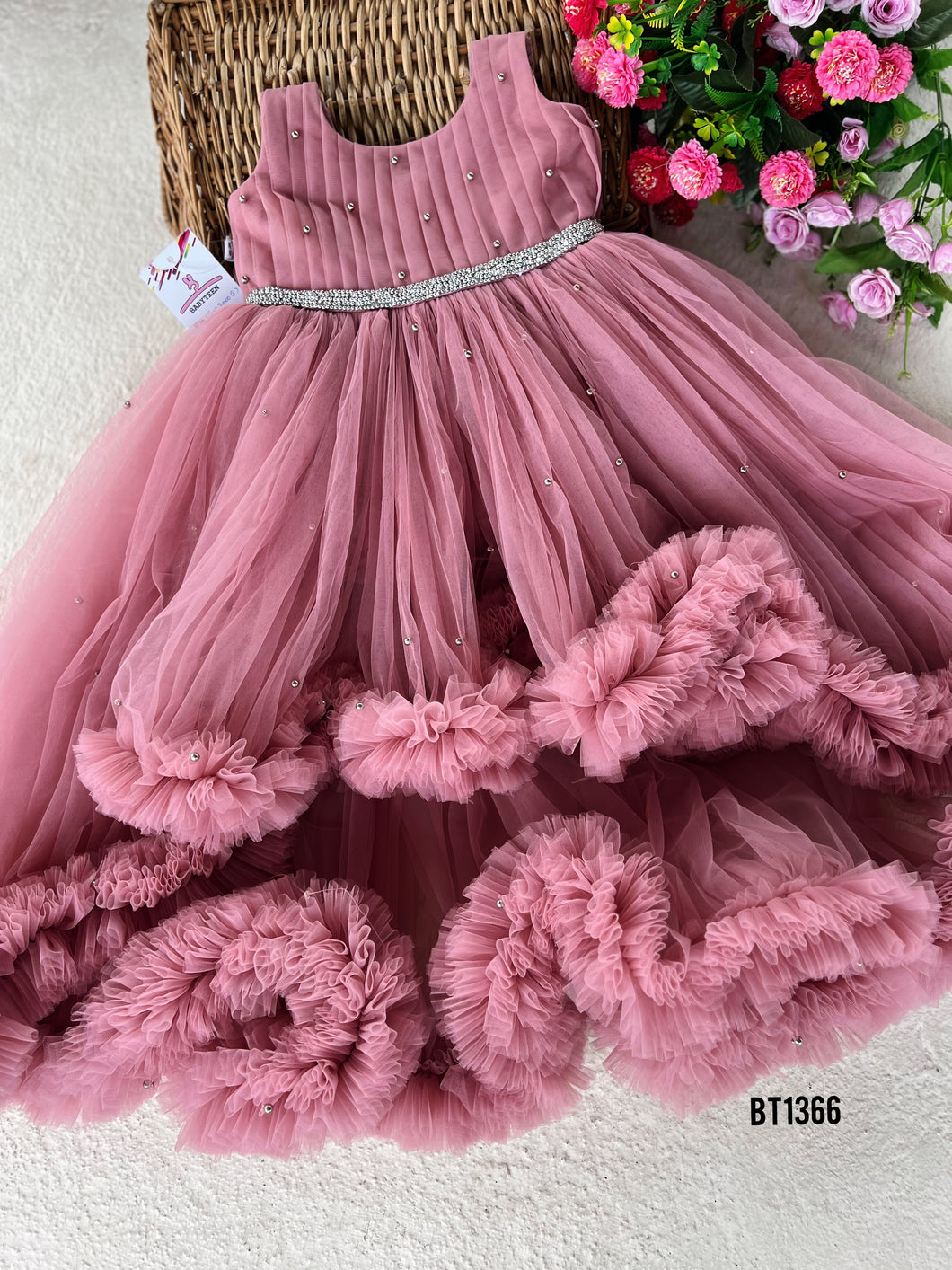 BT1366 Blushing Pink Gemstone Gown - A Fairytale Frolic for Your Little One