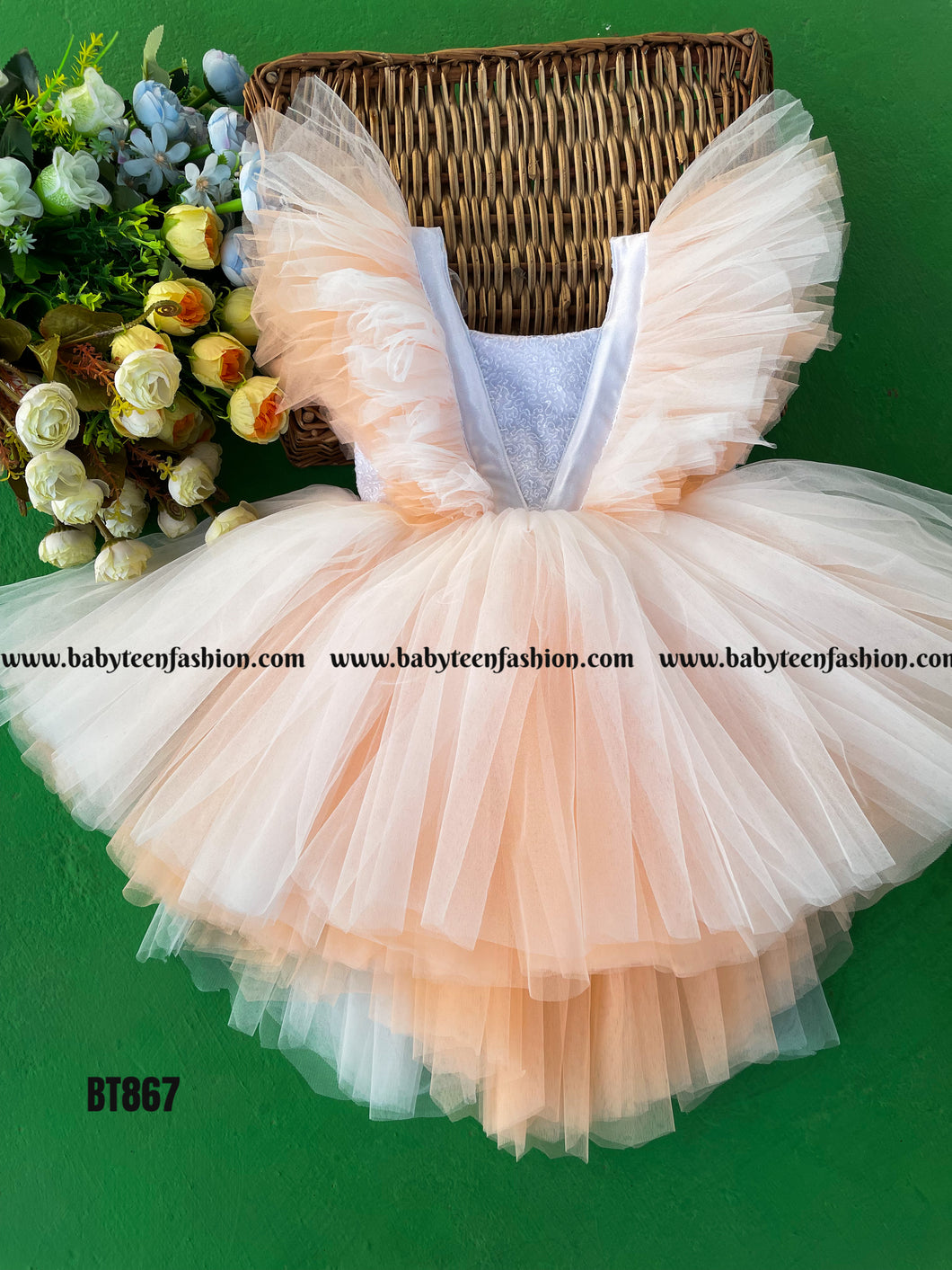 BT867 Sunkissed Peach Flutter Dress  Joy and Delicacy for Your Little Sunshine