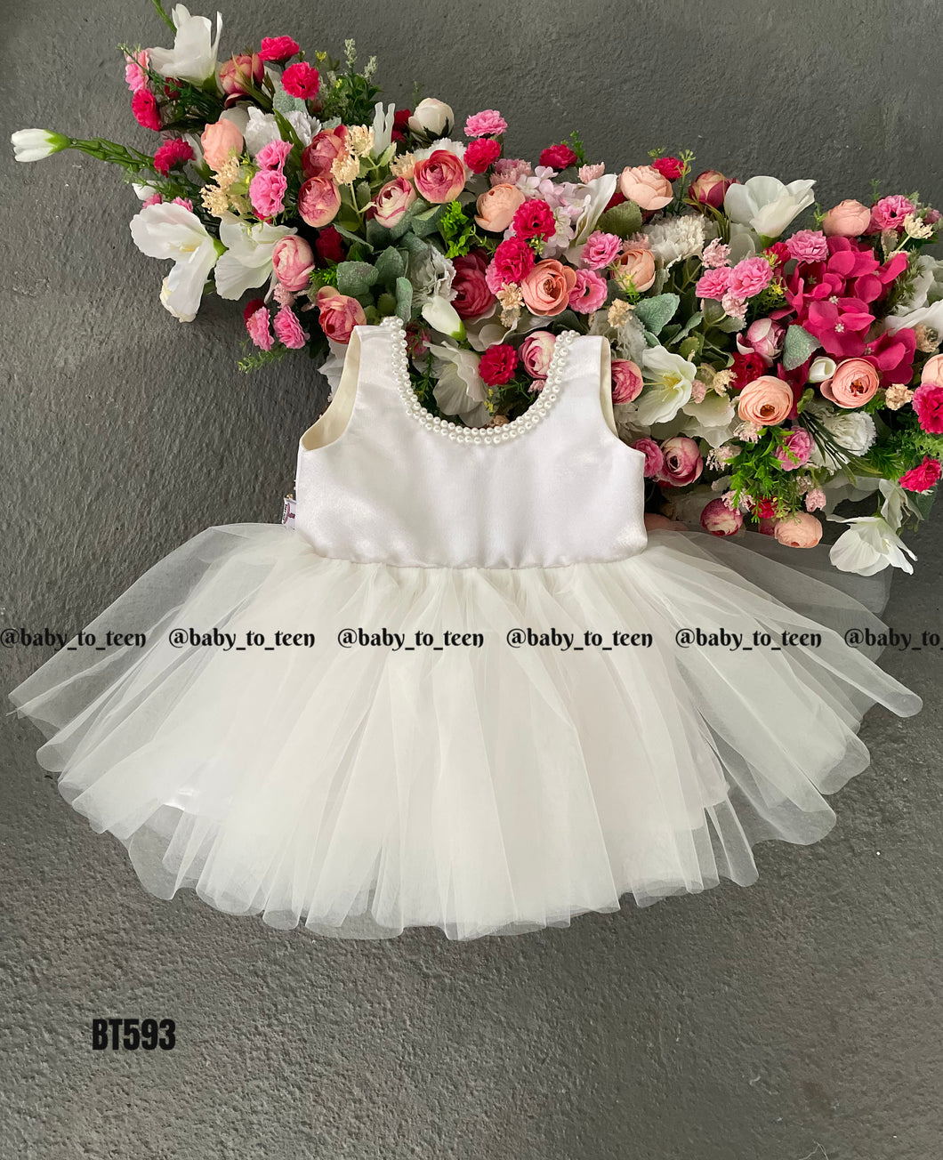 BT593 Classic Pearl White Dress – Timeless Elegance for Your Little Angel