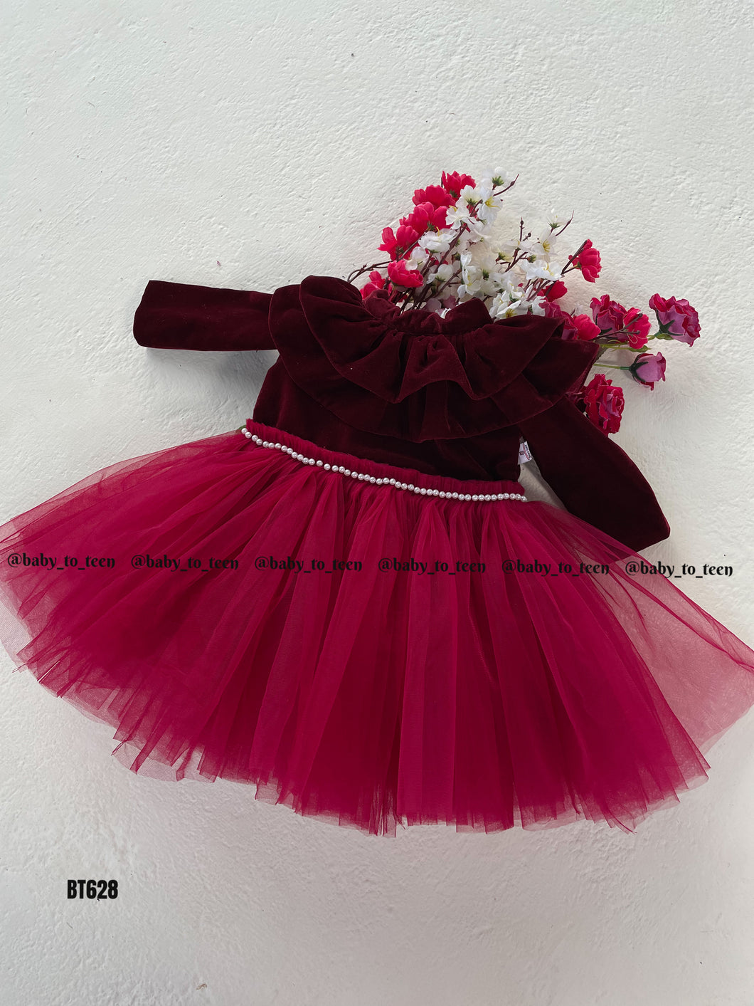 BT628 Crimson Blossom Festive Frock – Let Her Moments Bloom