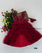 Load image into Gallery viewer, BT636 Crimson Ruffle Gala Dress – A Celebration of Classic Charm
