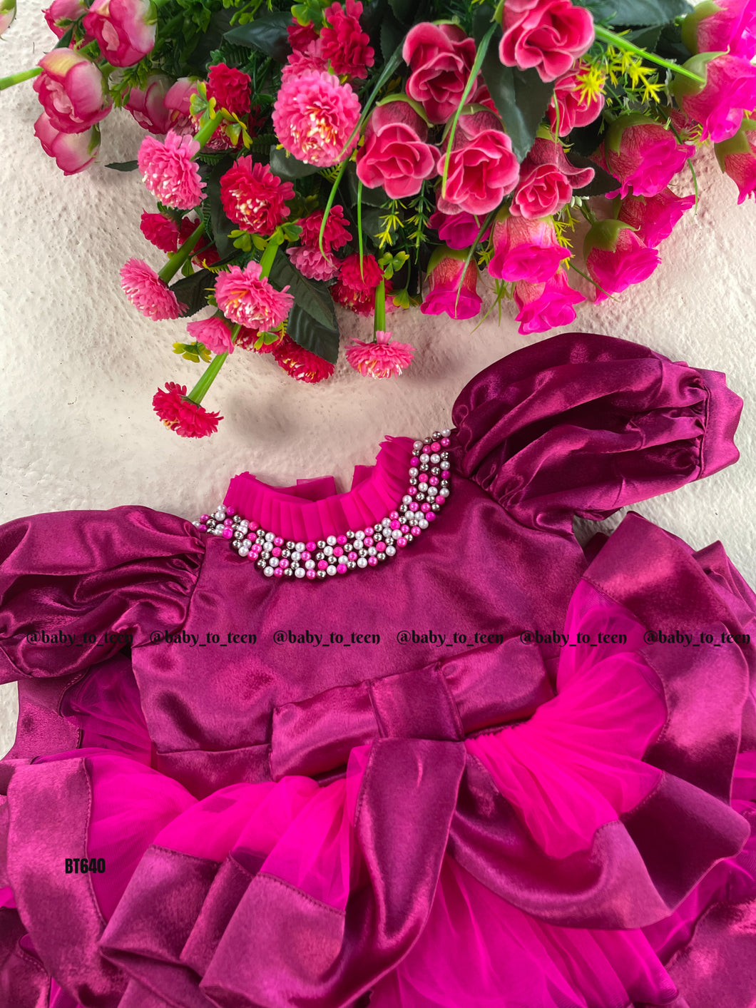 BT640 Fuchsia Fantasy Ruffle Dress – Glamour in Every Layer