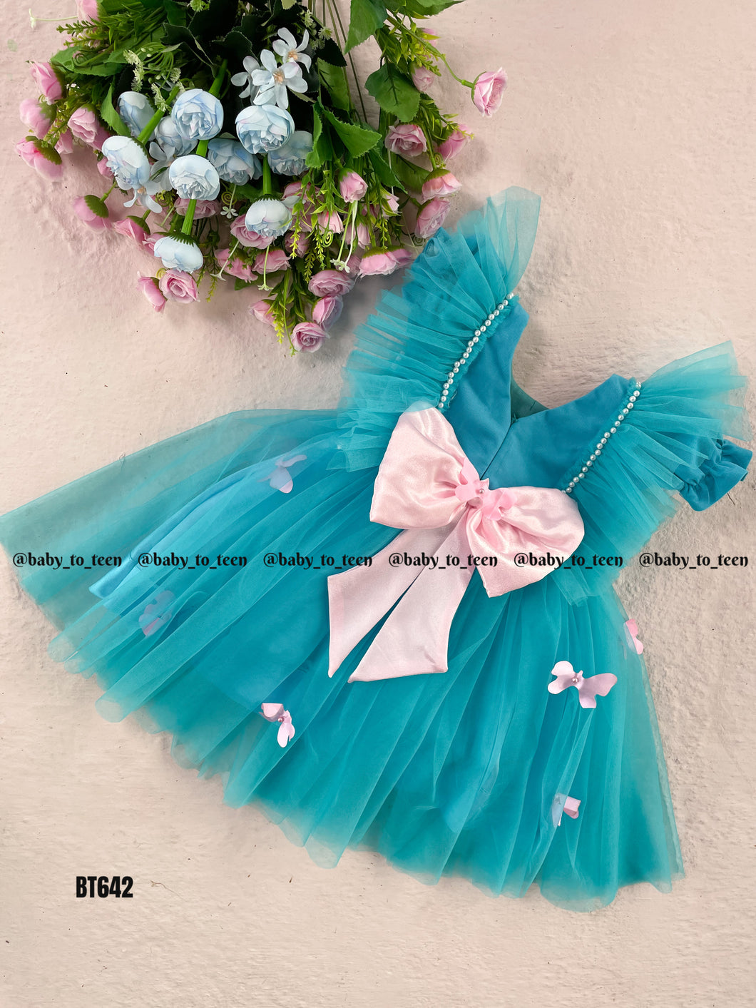 BT642 Aqua Dream Pearls Dress – Serenity in Every Stitch