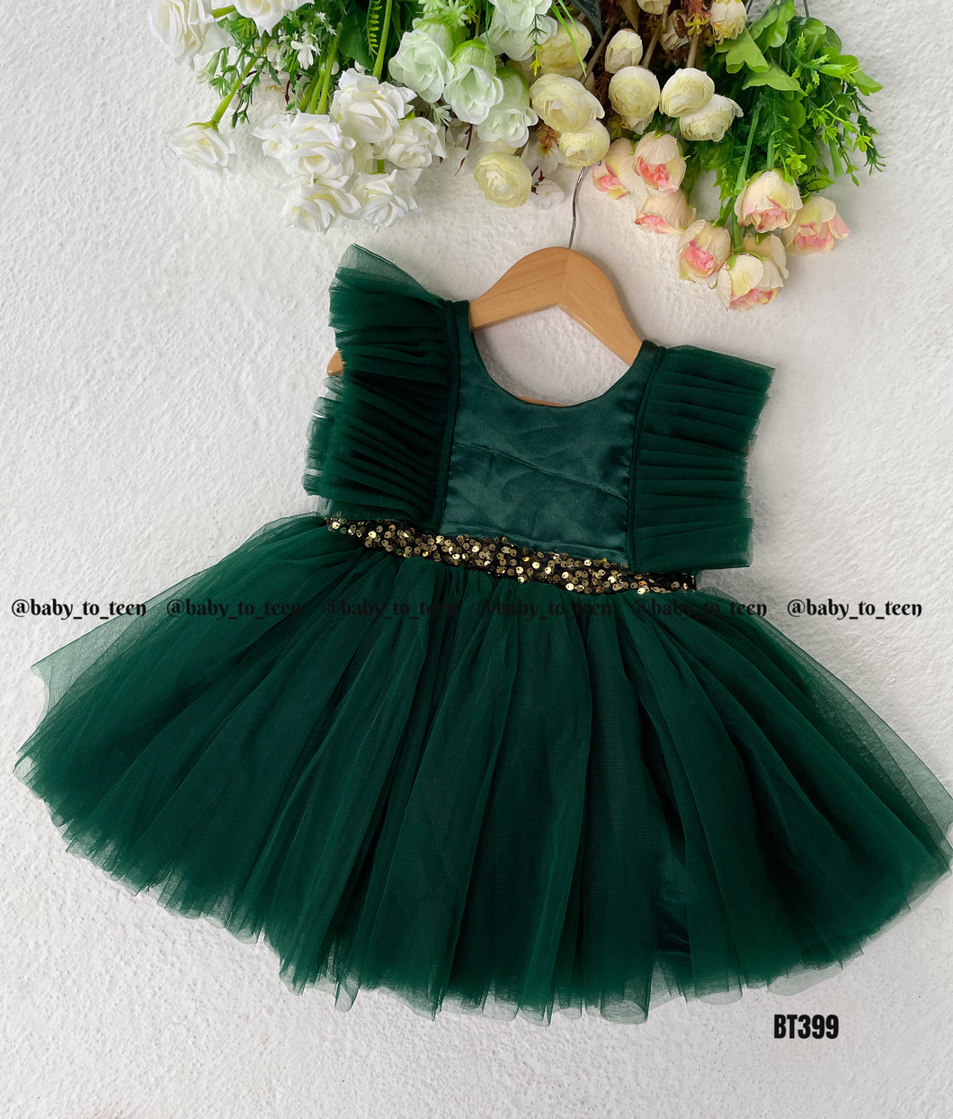 BT399 Emerald Enchantment: Festive Green Party Dress - Little Diva's Choice