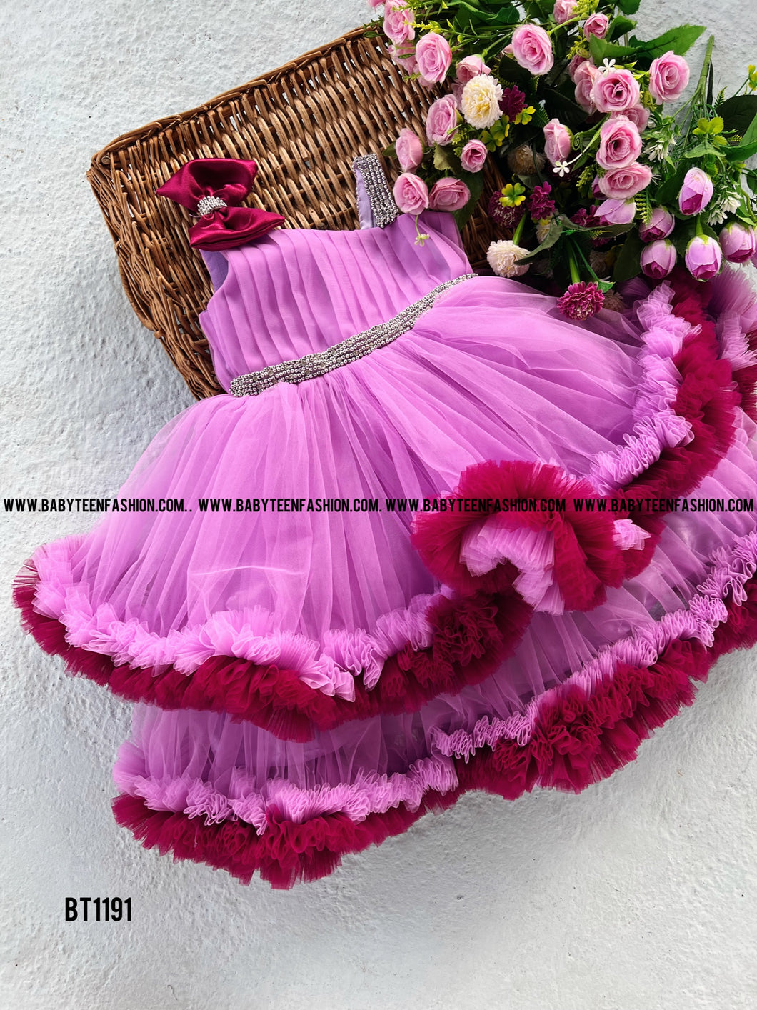 BT1191 Lavender Purple Double Ruffled Partywear Frock
