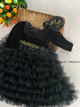 Load image into Gallery viewer, BT648 Midnight Magic: Elegant Noir Frilled Party Dress for Little Divas