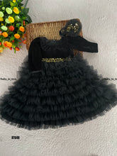 Load image into Gallery viewer, BT648 Midnight Magic: Elegant Noir Frilled Party Dress for Little Divas