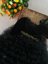 Load image into Gallery viewer, BT648 Midnight Magic: Elegant Noir Frilled Party Dress for Little Divas