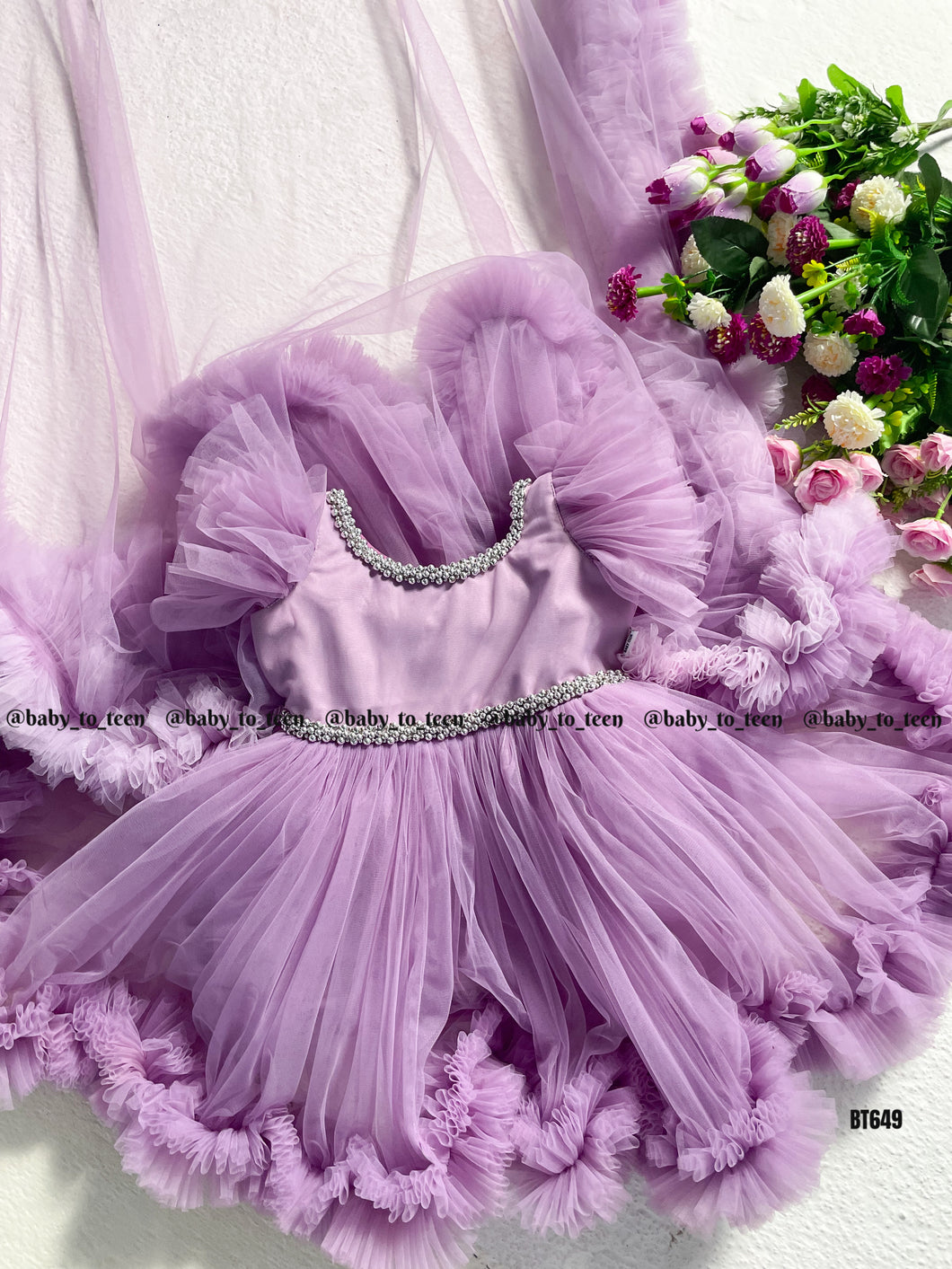 BT649 Lavender Dream: Elegant Party Dress with Crystal Accents
