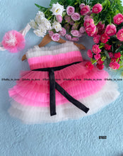 Load image into Gallery viewer, BT652 Pink Ombre Delight: Sweet Layered Dress with Velvet Ribbon